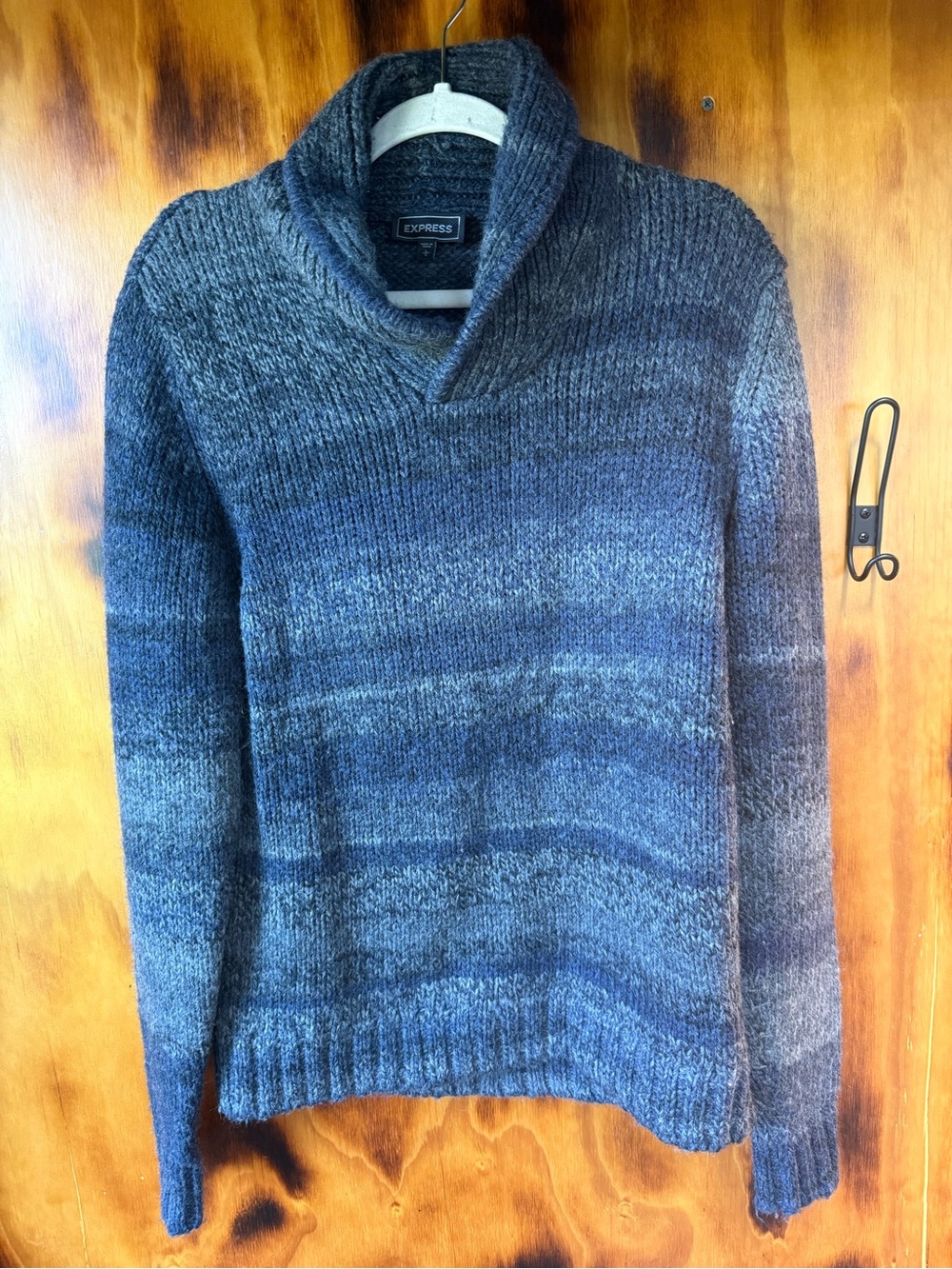 Preppy Express Men's Shawl-Collar Sweater in Heathered Gray-Blue
